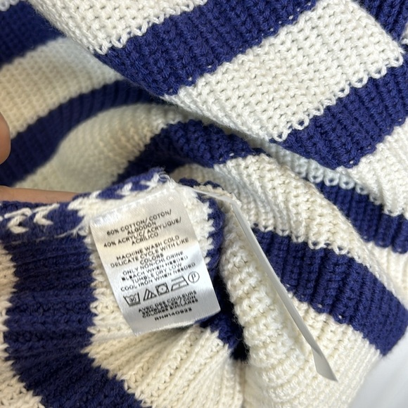 LOFT NWT Striped Lace Up Polo Sweater Women's Medium Blue‎ White Nautical Preppy - Picture 9 of 10